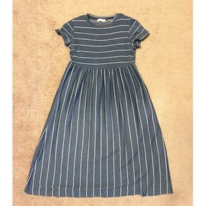 Blue and White Pin-Striped Empire Waist Dress